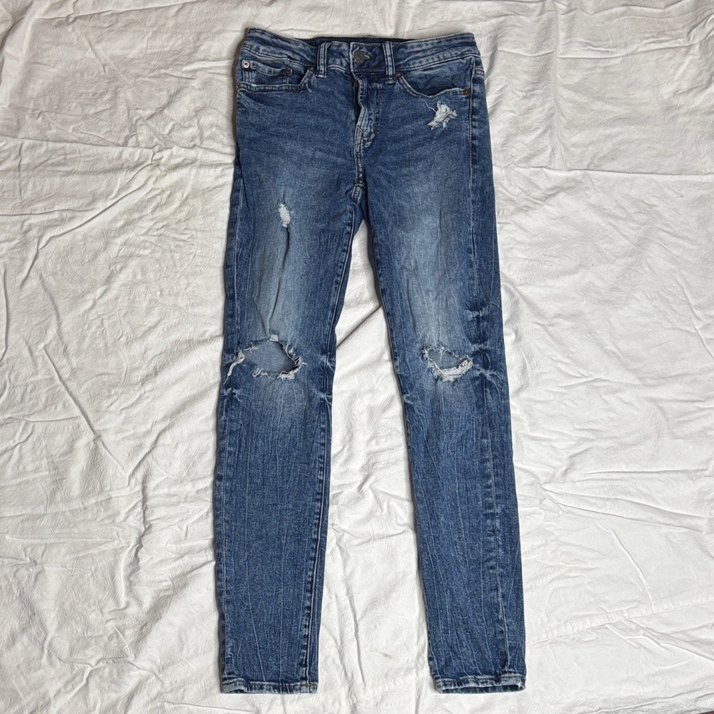 American Eagle Outfitters Blue Distressed Skinny Jeans